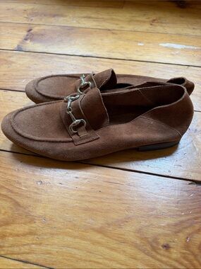 Brown Suede Chain-Trim Loafers